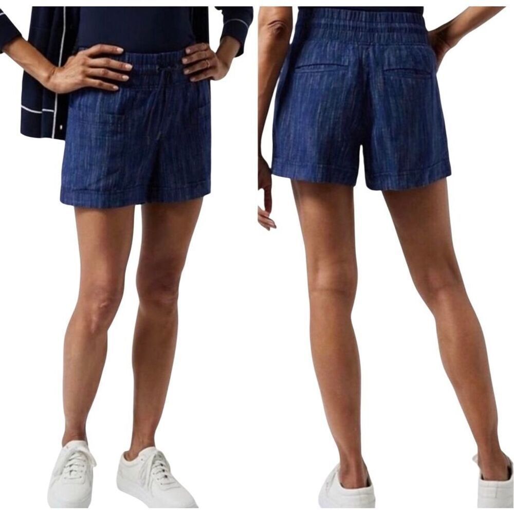 Pure linen Athleta Cabo Linen Textured 4” Short in Blue with light white stripes